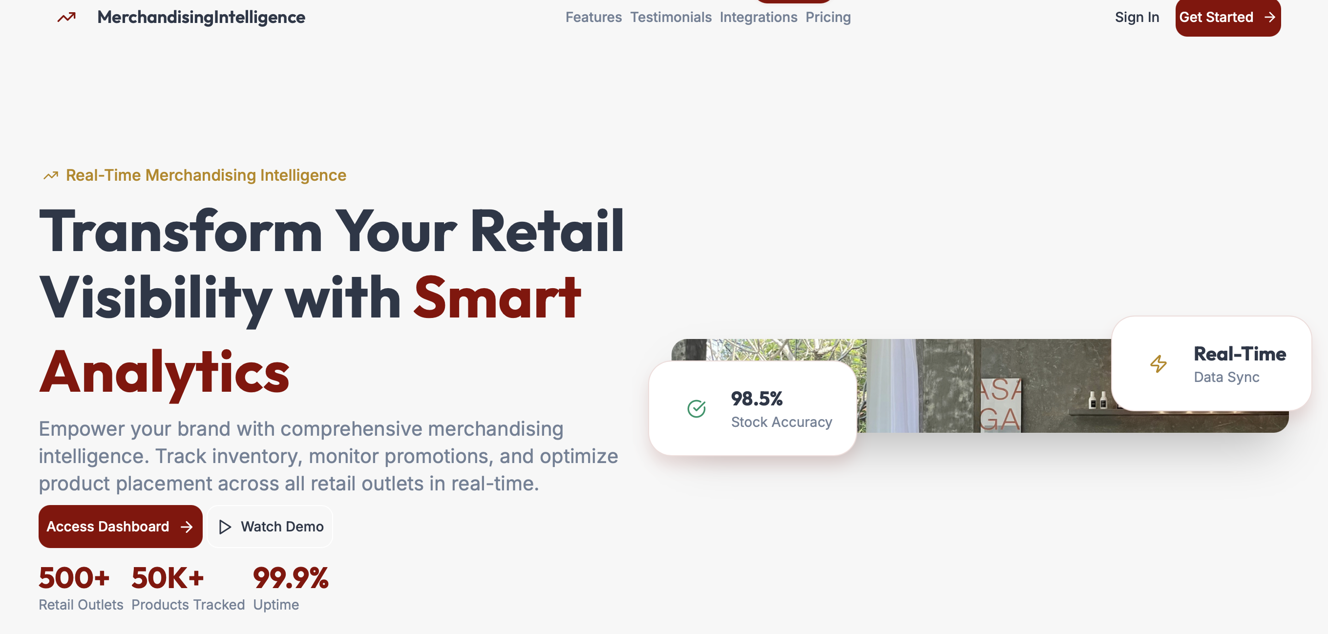 Mipph merchandising intelligence platform showing real-time retail analytics, inventory tracking, and product placement optimization dashboard